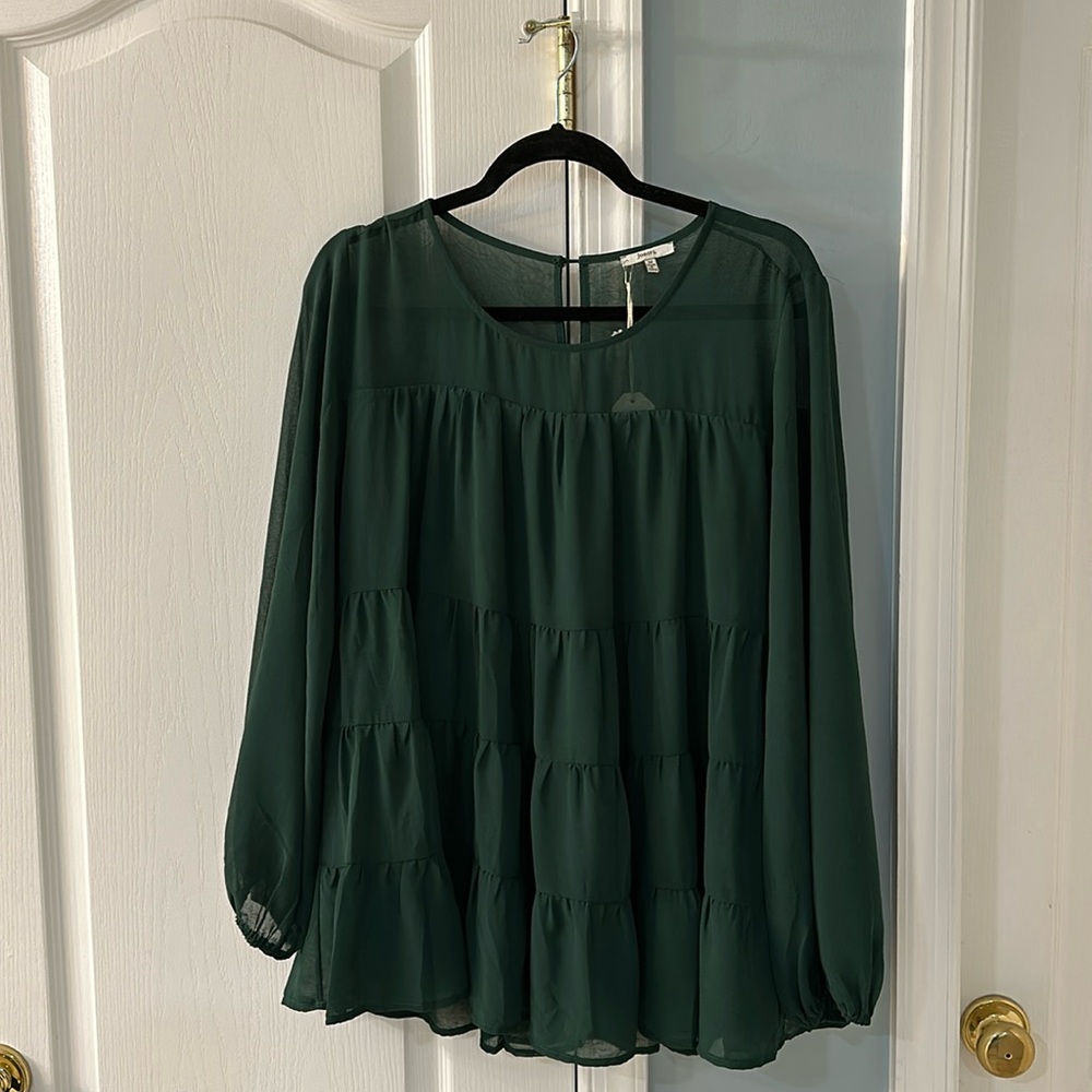 NWT Women’s Jodifl Ruffle Long Sleeve Green Peasant Sleeve Blouse Size Medium